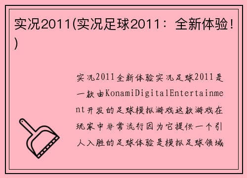 实况2011(实况足球2011：全新体验！)