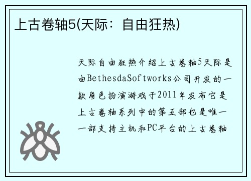 上古卷轴5(天际：自由狂热)